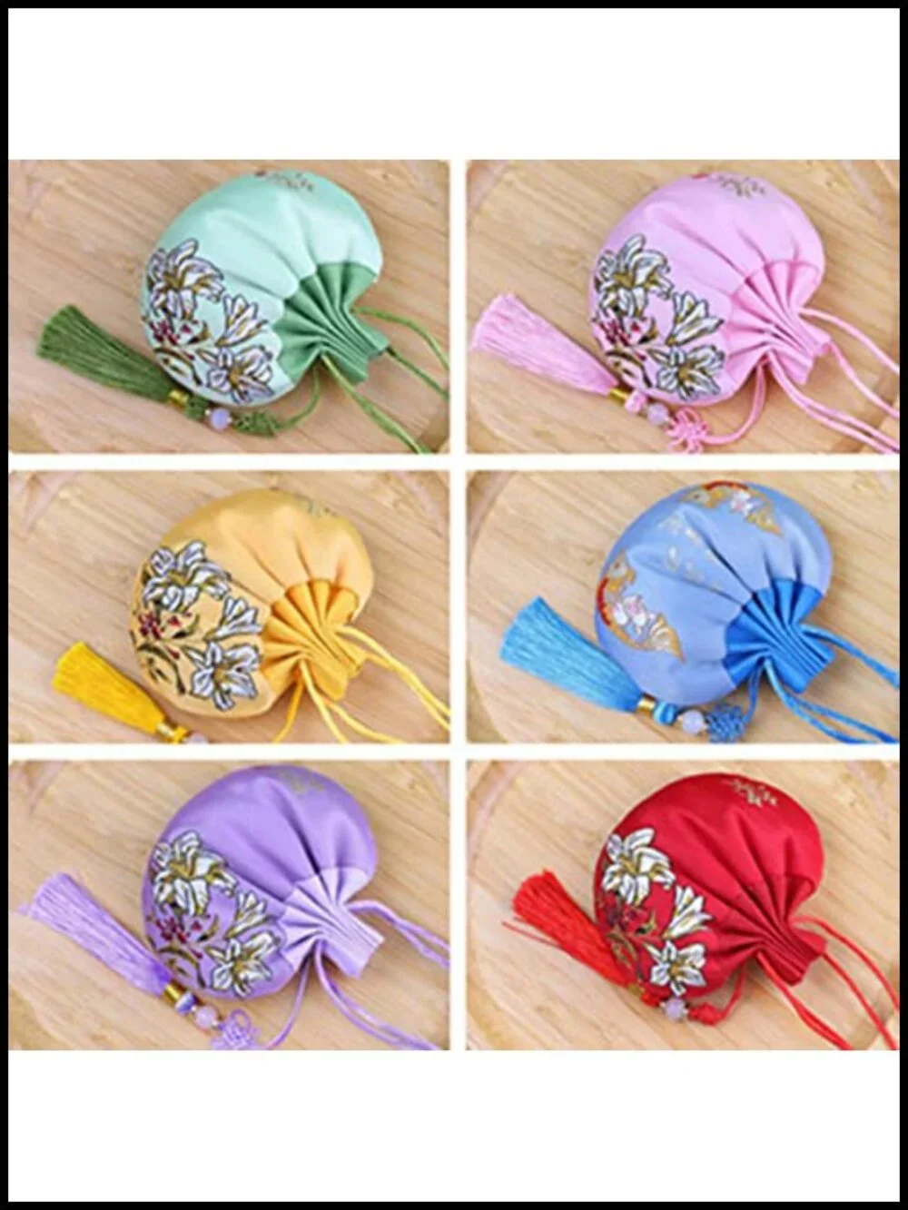 6 Pcs Silk Brocade Drawstring Coin Bags Pouches Jewelry Gift Aromatherapy Bag